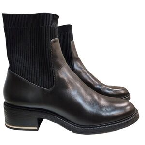 Zara • black leather faux sock pull on boots $139